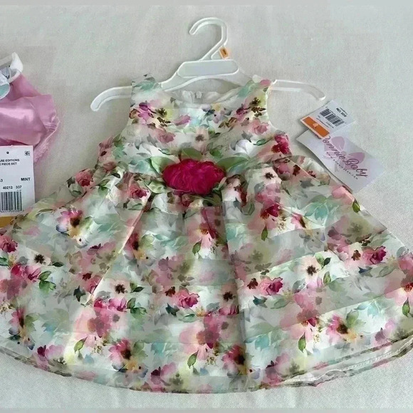 2 Dress’s size 12 months,new tags #1one pink/ Mint rare edition#2 Bonnie baby - Picture 3 of 10